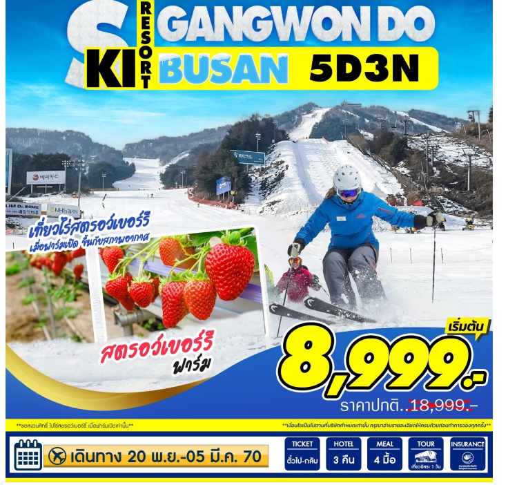 ทัวร์เกาหลี Busan Gangwon Do Ski Resort 5วัน 3คืน (7C,BX, TW, LJ)